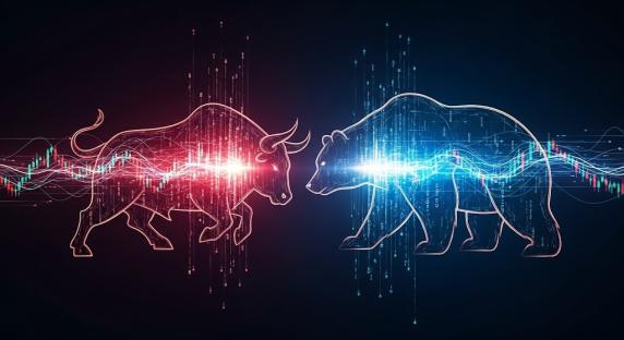 A bear facing a bull, symbolizing opposing market trends in algorithmic trading
